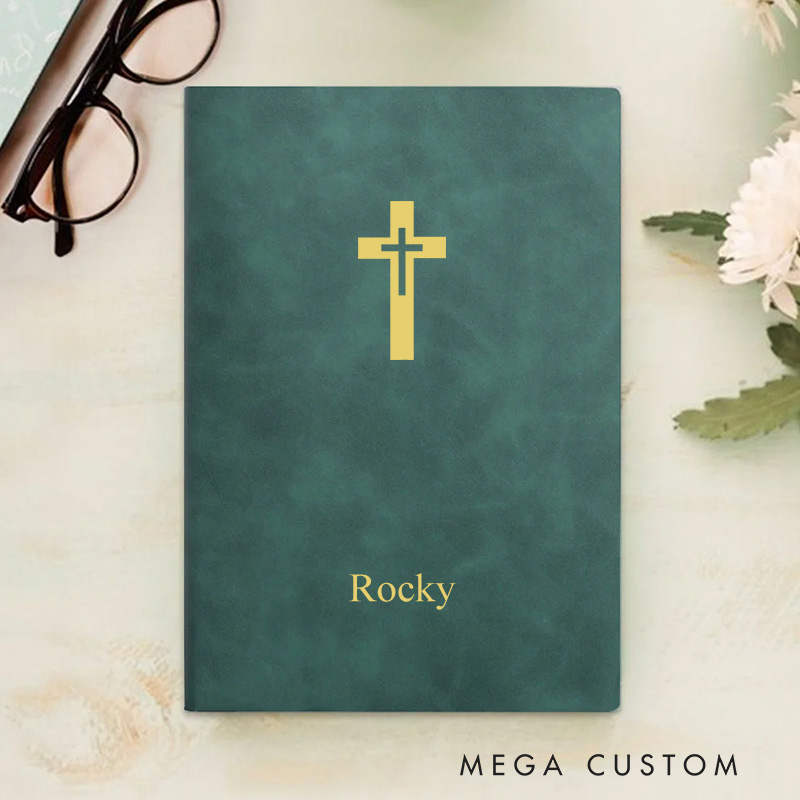 Personalized My Prayer Journal Cross Leather A5 Notebook with Name Bible Verse Religious Gift Birthday Baptism Gift for Christian Pastor Gift