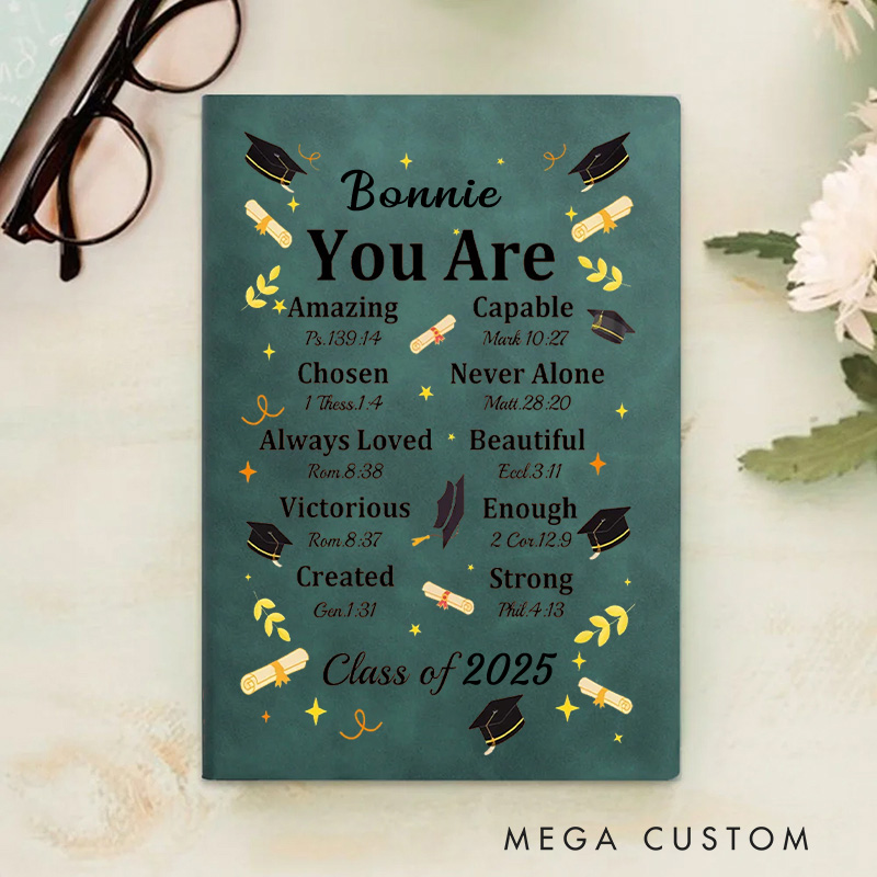 Personalized Retro Bible Chapter Graduation Cap Prayer Journal Leather A5 Notebook with Name and Year Church Study Graduation Gift for Prayer Graduate