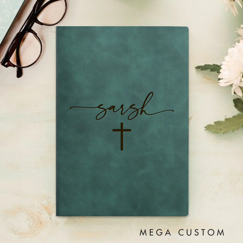Personalized Cross Pattern Prayer Journal Leather A5 Notebook with Name Religious Gift Birthday Gift for Christian Baptism & Christening Gift