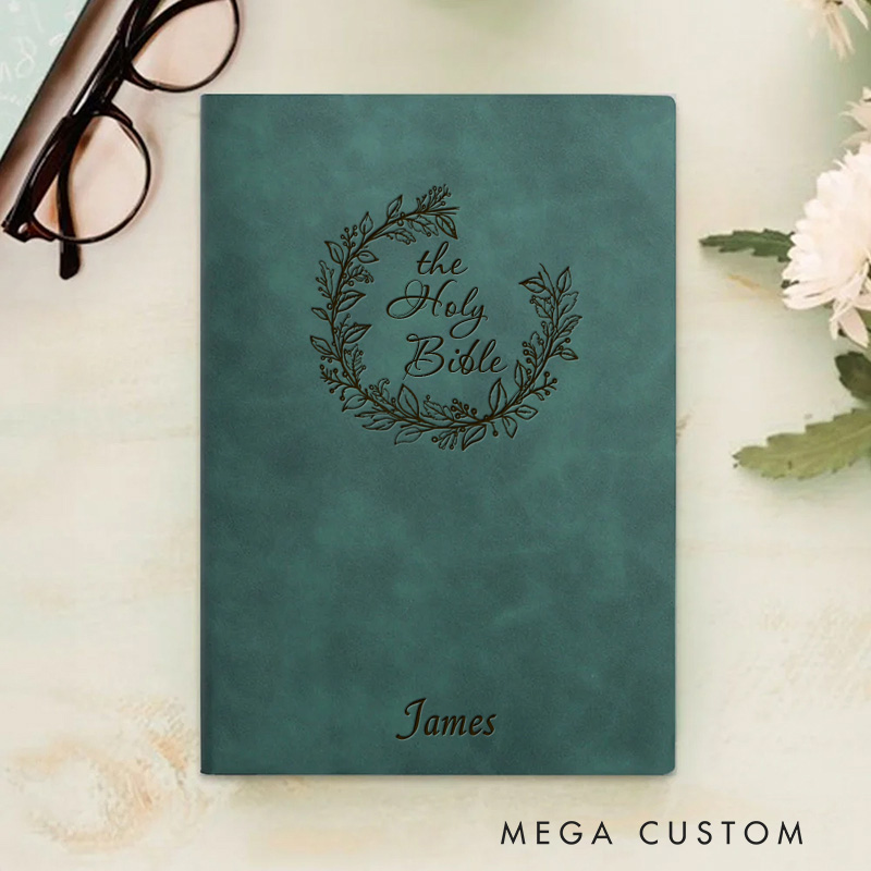 Personalized Bible Wreath Journal Leather A5 Notebook with Name Religious Notebook Birthday Easter Christmas Gift for Women and Girls 