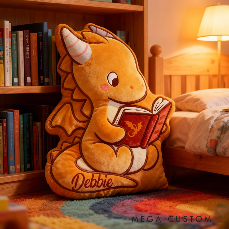 Personalized Funny Pillow Christmas Graphic 3D Print Cute Dargon Reading Custom Name Gift for Reading Lovers