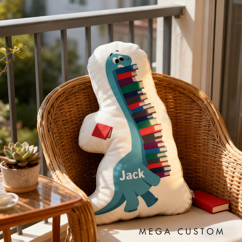 Personalized Funny Pillow Christmas Graphic 3D Print Reading Dinosaur Custom Name Gift for Reading Lovers