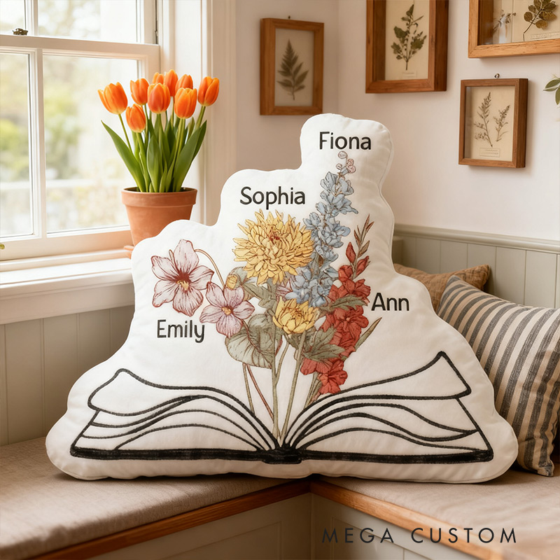 Personalized Funny Pillow Christmas Graphic 3D Print Birthday Flower Reading Custom Name Gift for Reading Lovers
