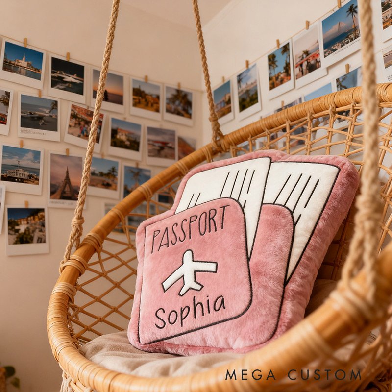Personalized Travel Pillow Graphic 3D Print Passport Pillow Custom Name for Travel Lovers