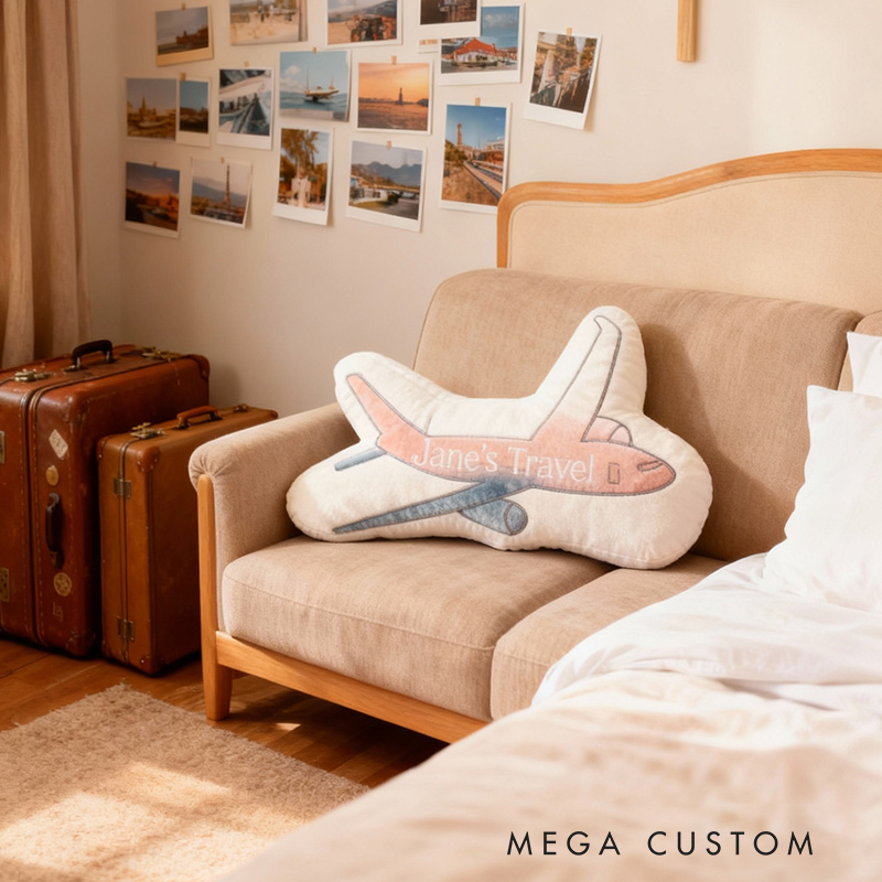 Personalized Plane Travel Pillow Graphic 3D Print Pillow Custom Name for Travel Lovers