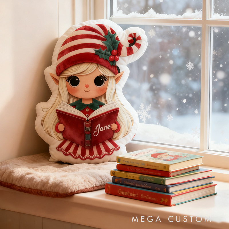 Personalized Elf Read Pillow Christmas Graphic 3D Christmas Elf Custom Name Gift for Reading Lovers