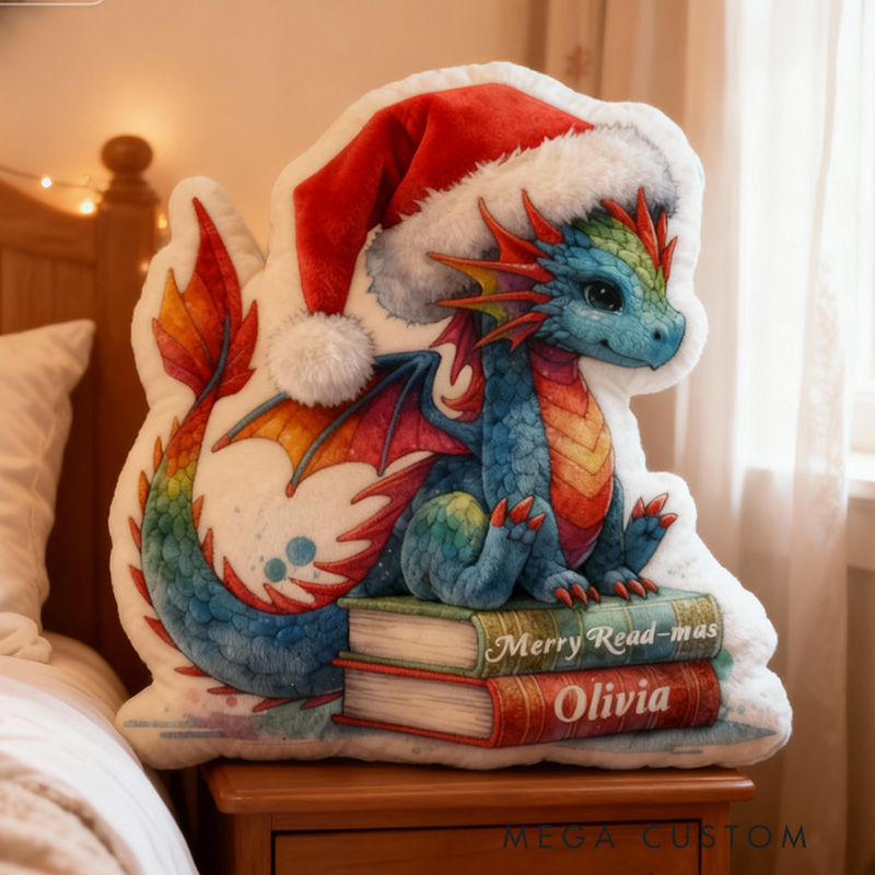 Personalized Christmas Dragon Books Pillow Christmas Graphic 3D Print Custom Name Gift for Reading Lovers