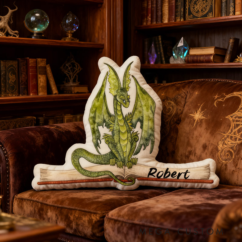 Personalized Green Dragon Books Pillow Christmas Graphic 3D Print Custom Name Gift for Reading Lovers