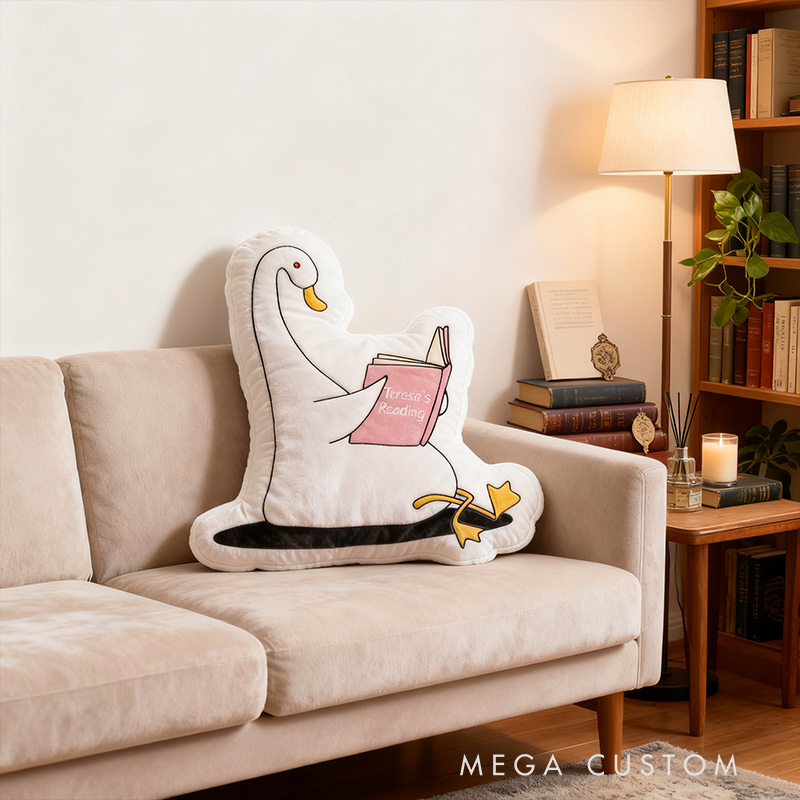 Personalized Funny Pillow Christmas Graphic 3D Print Goose Reading Custom Name Gift for Reading Lovers
