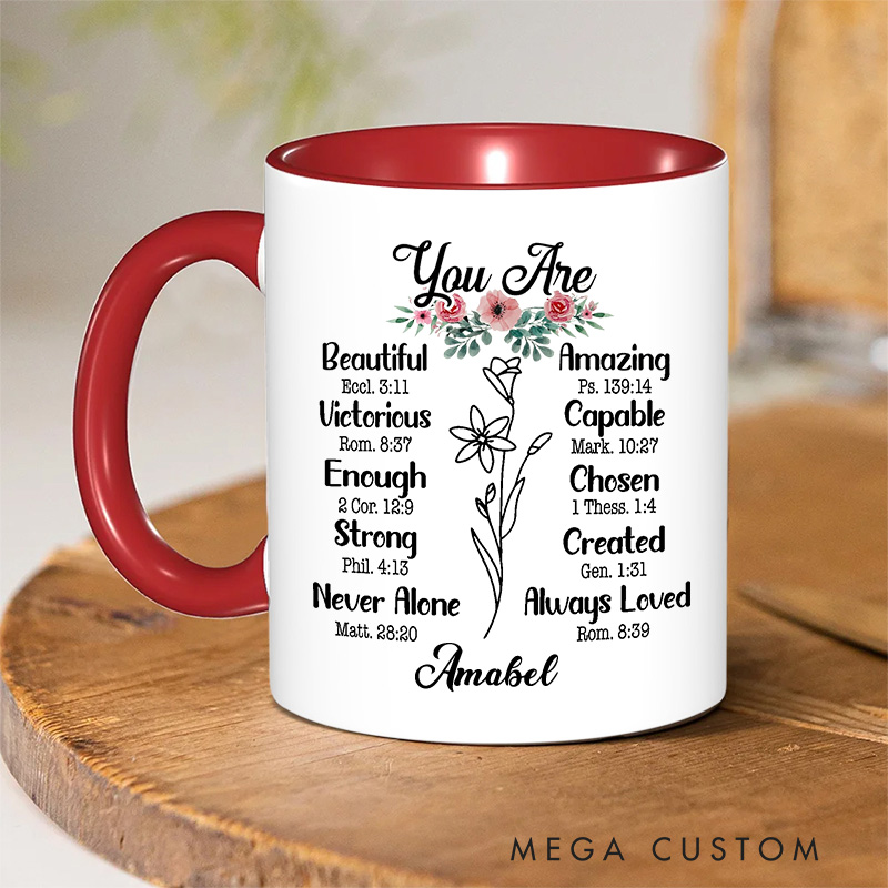 Personalized You Are Christian Ceramic Inner Color Mug with Name Bible Verse Coffee Mug Inspirational Gift Religious Gift Christian Gift for Women