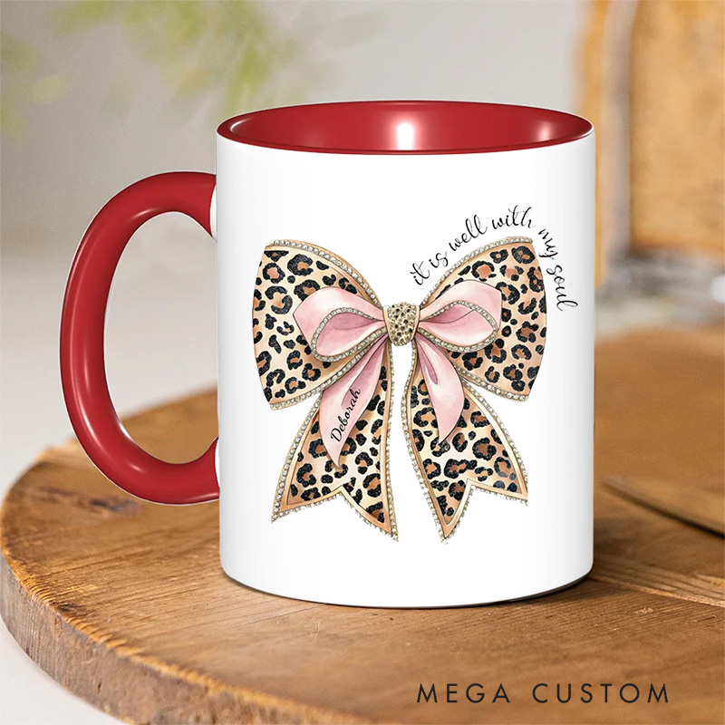 Personalized It Is Well with My Soul Bible Verse Inner Color Ceramic Mug with Name Birthday Christmas Gift for Christians Baptism and Birthday Gift