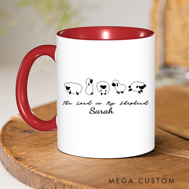 Personalized The Lord is My Shepherd Bible Verse Christian Inner Color Ceramic Mug with Name Religious Gift Birthday Gift for Christian