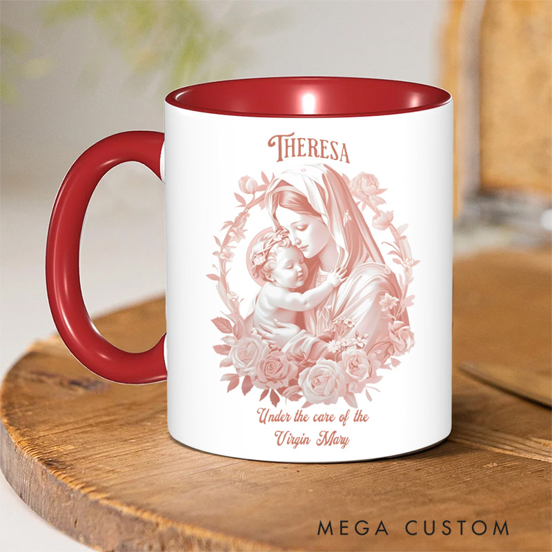 Personalized Virgin Mary Ceramic Mug with Name Religious Inspirational Gift Catholic Gift for Women