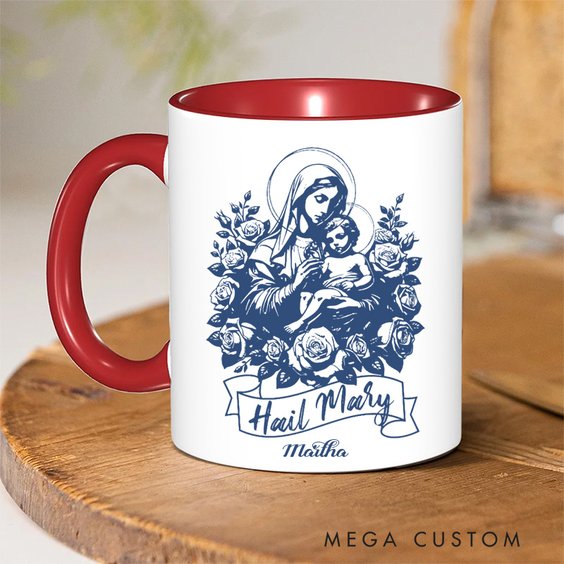 Personalized Hail Mary Prayer Ceramic Mug with Name Religious Inspirational Gift Catholic Gift for Women