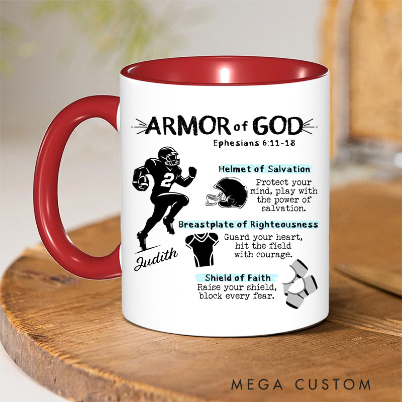 Personalized Armor of God for Football Ceramic Mug with Name Religious Inspirational Gift for Christians