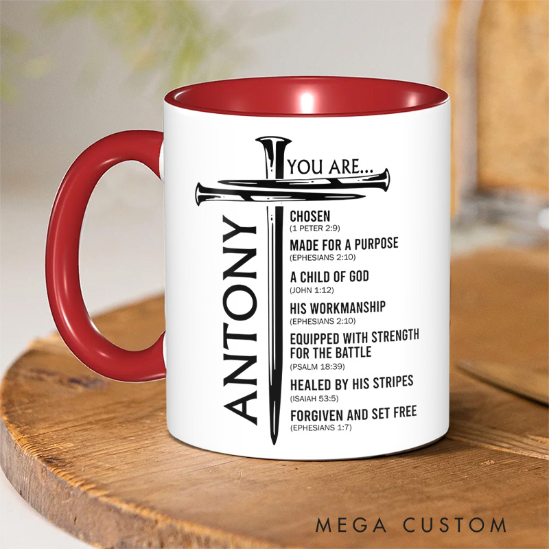 Personalized You Are Nails Cross 11oz Ceramic Mug with Custom Names Encouraging Scripture Coffee Mug Christian Gift for Men Teen Boy Father's Day Gift