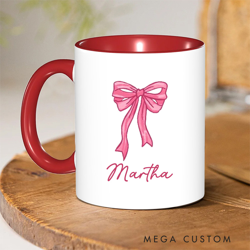 Personalized God Says I am Christian 11oz Ceramic Mug with Name Women Pink Coquette Bow Ceramic Inner Color Mug Bible Verse Mug Jesus Mug Faith Gift