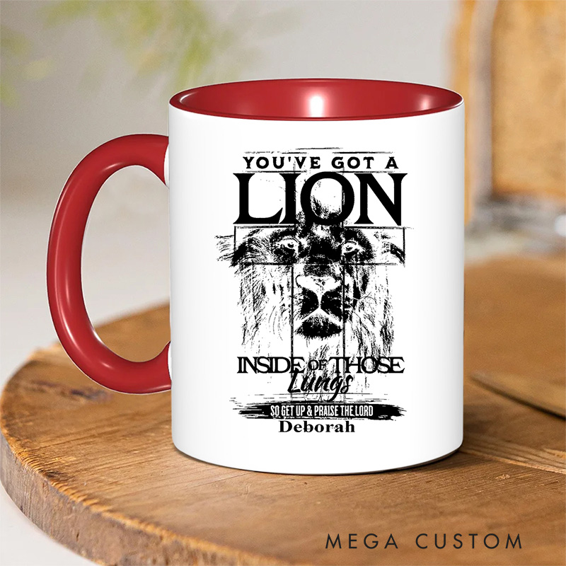 Personalized Lion Imagery Inner Color Ceramic Mug with Name Birthday Christmas Gift for Christians Birthday Gift for Christians
