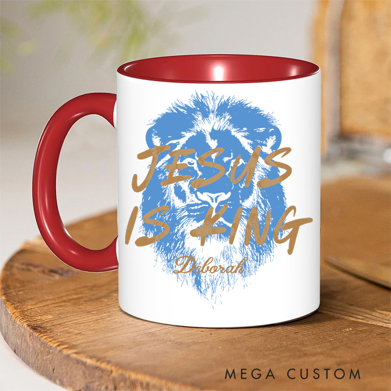 Personalized Bible Verse Jesus Is King Cross Inner Color Ceramic Mug with Name Birthday Religious Inspirational Gift for Christian