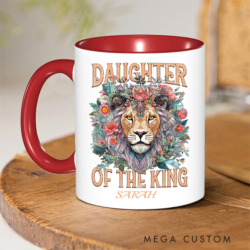 Personalized Flower Lion Bible Verse Inner Color Ceramic Mug with Name Birthday Gift for Christians Best Gift for Christians
