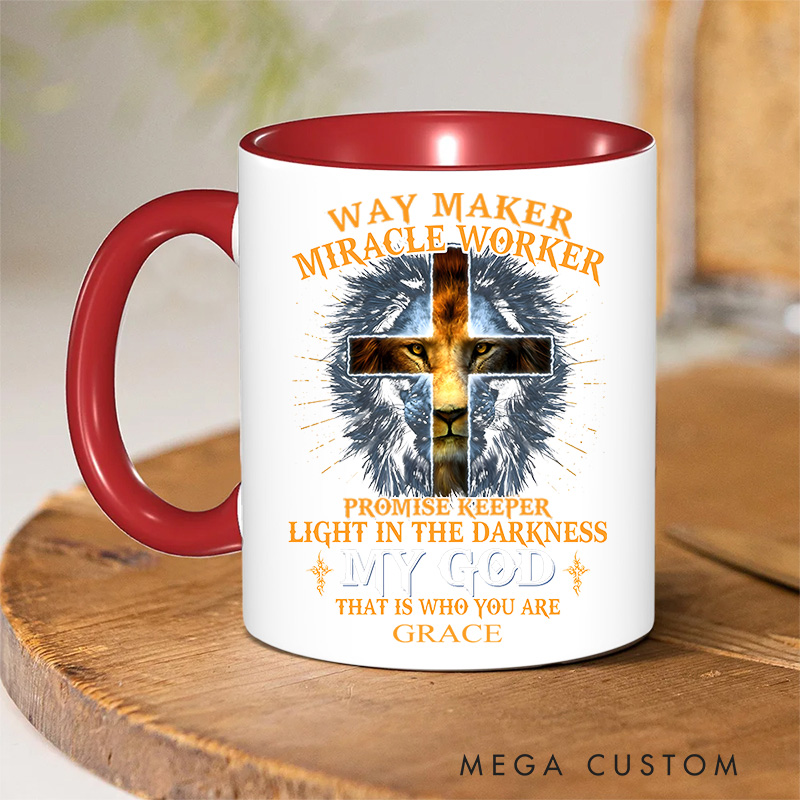 Personalized Cross Lion Bible Verse Inner Color Ceramic Mug with Name Birthday Religious Inspirational Gift for Christian