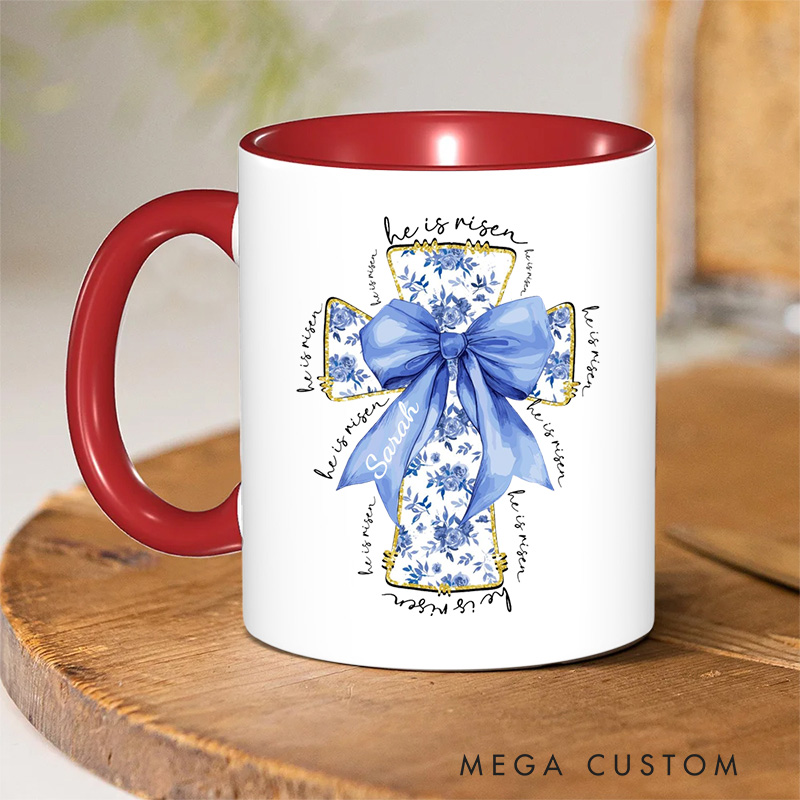 Personalized He Is Risen Bible Verse Inner Color Ceramic Mug with Name Birthday Religious Inspirational Gift for Christian