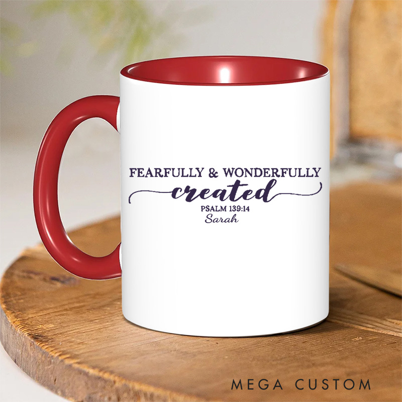 Personalized Psalm 139:14 Bible Verse Christian Inner Color Ceramic Mug with Name Religious Gift Birthday Gift for Christian
