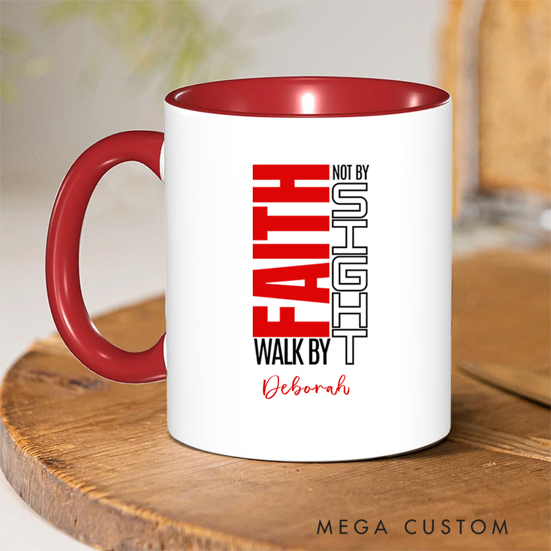 Personalized Christian Walk By Faith Not by Sight Ceramic Coffee Mug with Name Birthday Religious Baptism Gift for Family Friends Christians