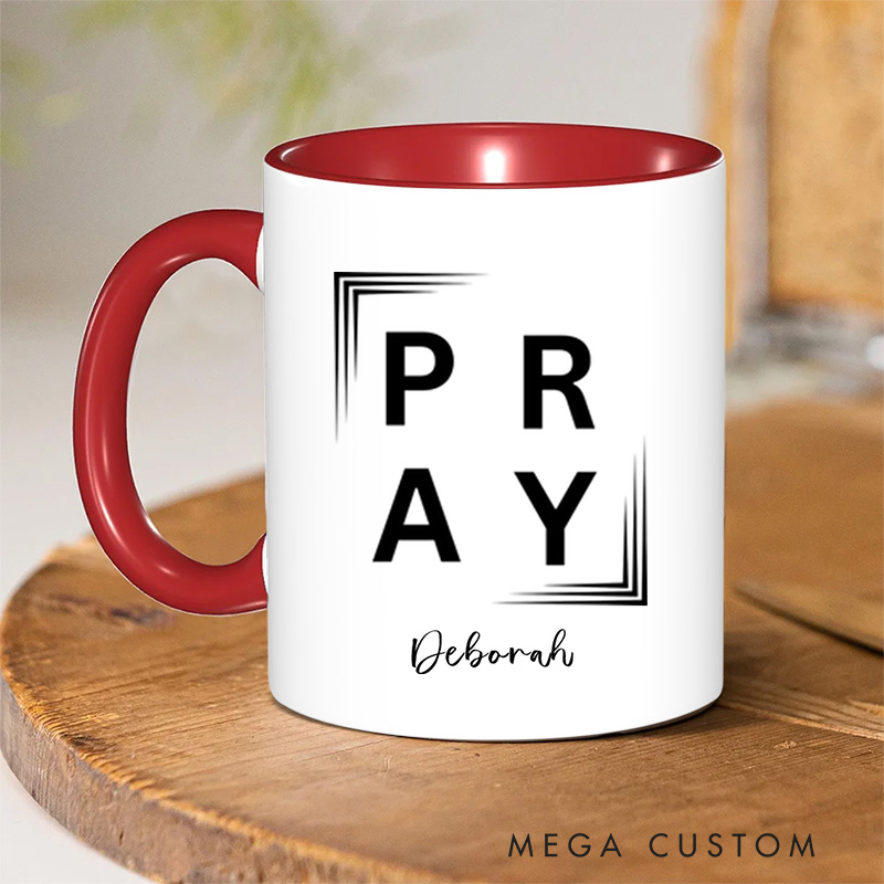 Personalized Christian Pray Ceramic Coffee Mug with Name Birthday Religious Baptism Gift for Family Friends Christians