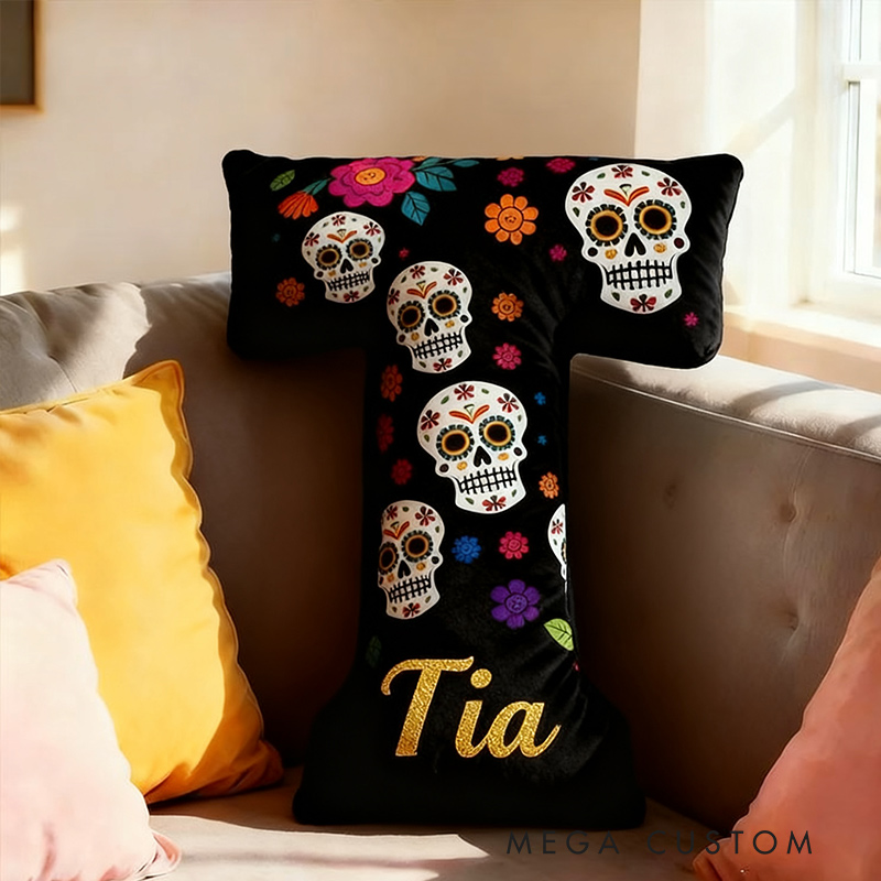 Personalized Funny Pillow Christmas Graphic 3D Print Flowers The Day of the Dead Holiday with Custom Name