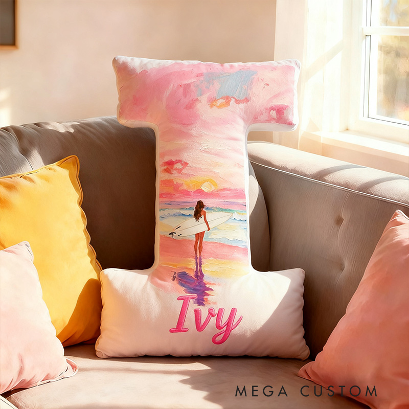 Personalized Funny Pillow Christmas Graphic 3D Print Surfing at Sunset Travel Souvenirs Gift for Travel Lovers