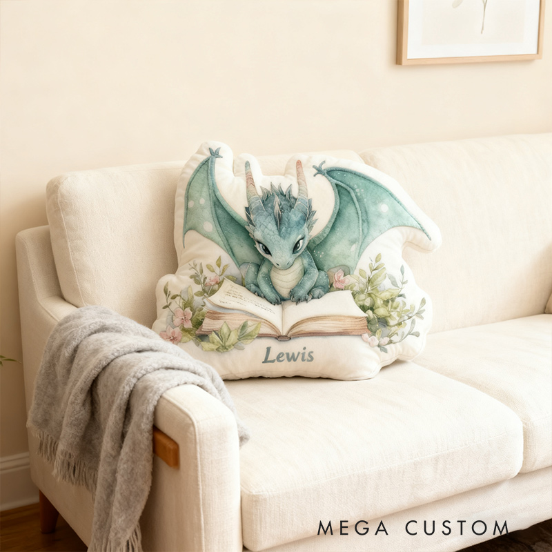 Personalized Funny Pillow Christmas Graphic 3D Print Green Reading Dragon Gift for Reading Lovers