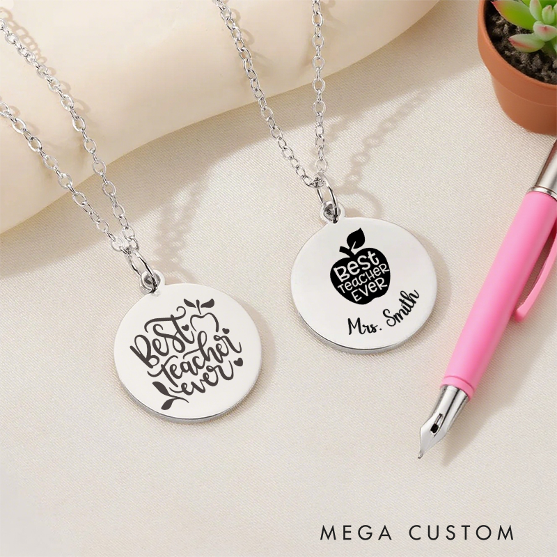 Personalized Teacher Engraved Necklace Best Teacher Ever Design Necklace Thank You Gift for Teachers