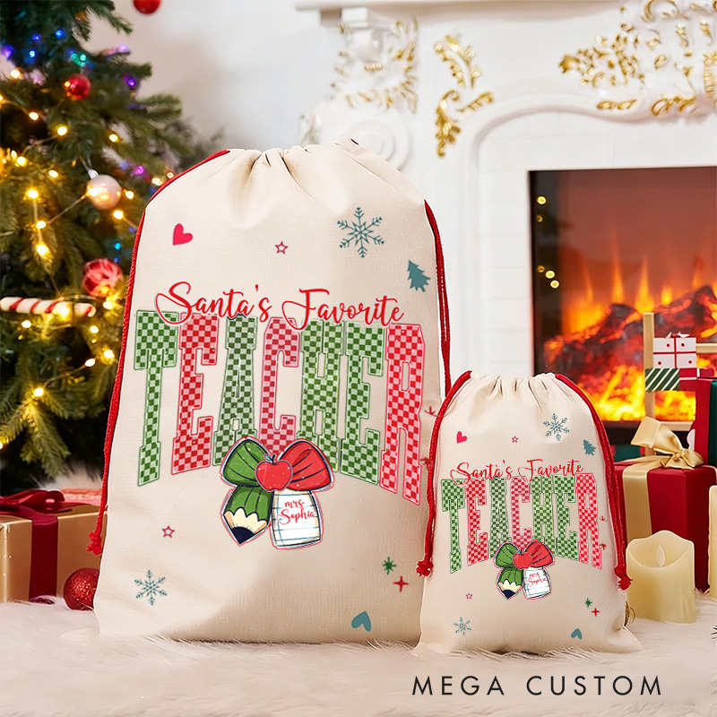 Personalized Teacher Christmas Gift Sack Santa's Favorite Teacher Design Santa Bag