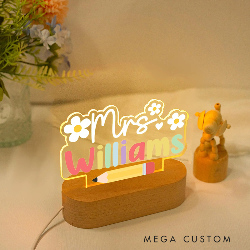 Personalized Teacher LED Desk Lamp with Flower Name Design Unique Gift for Teachers