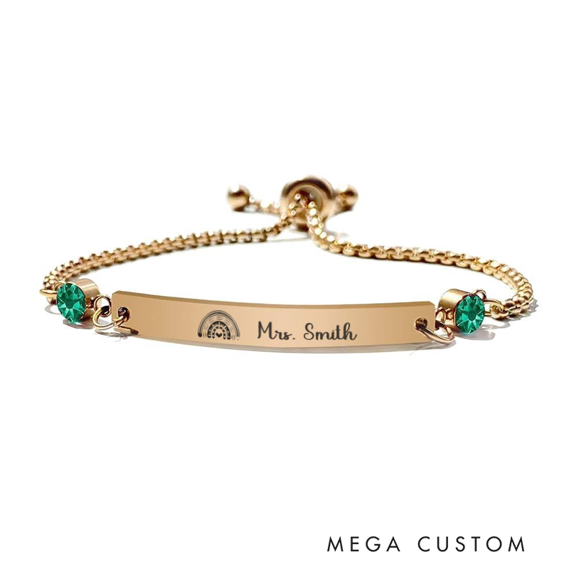 Personalized Birthstone Bracelet for Teacher Pencil Rainbow Engraved Bracelet Jewelry Gift for Teachers