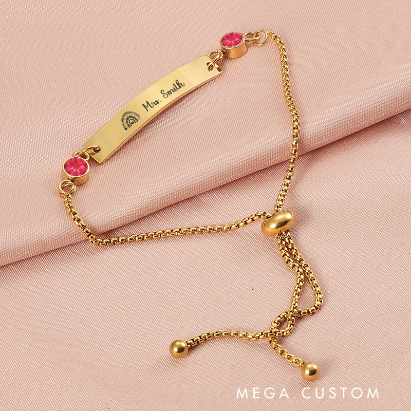 Personalized Birthstone Bracelet for Teacher Pencil Rainbow Engraved Bracelet Jewelry Gift for Teachers