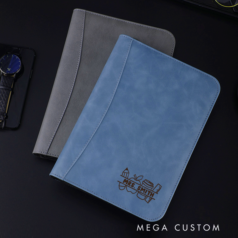 Personalized Teacher Notebook A5 PU Leather Zipper Notebook Pencil Apple Coffee Design Teacher Appreciation Gift