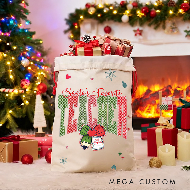 Personalized Teacher Christmas Gift Sack Santa's Favorite Teacher Design Santa Bag
