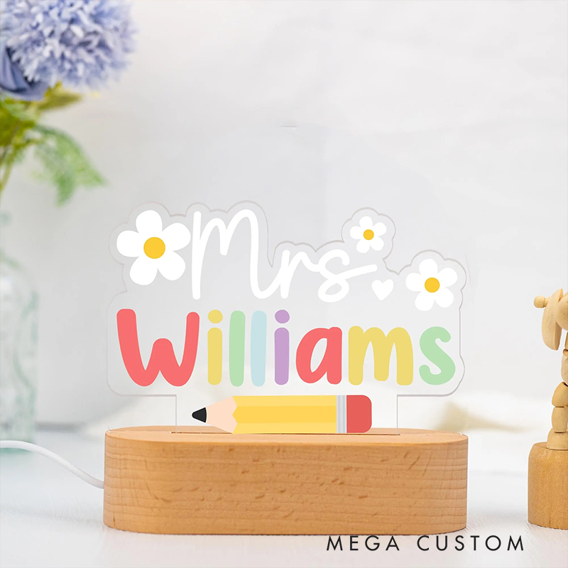 Personalized Teacher LED Desk Lamp with Flower Name Design Unique Gift for Teachers