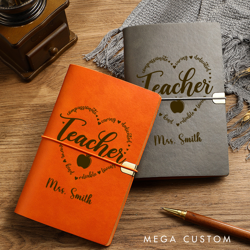 Personalized Teacher A6 Leather Wraparound Notebook Teacher Heart Design Appreciation Gift for Teachers