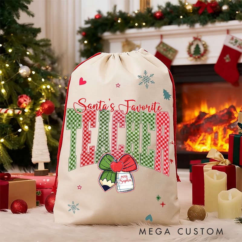 Personalized Teacher Christmas Gift Sack Santa's Favorite Teacher Design Santa Bag