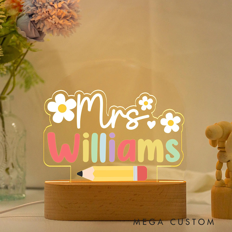 Personalized Teacher LED Desk Lamp with Flower Name Design Unique Gift for Teachers