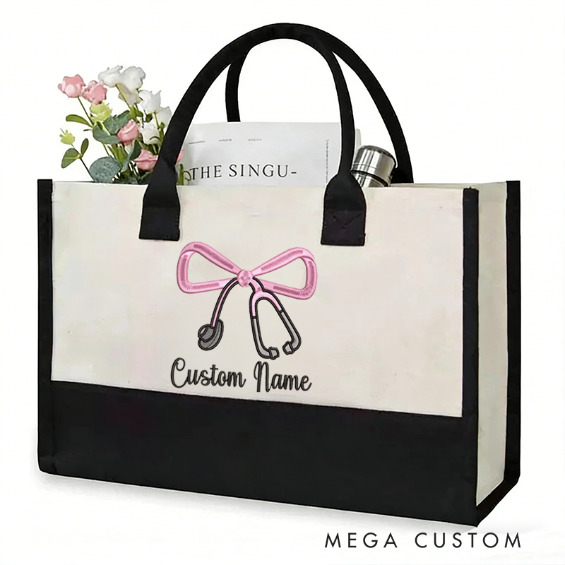 Personalized Nurse Tote Bag Custom Name Stethoscope Design Bag Thoughtful Gift for Nurses