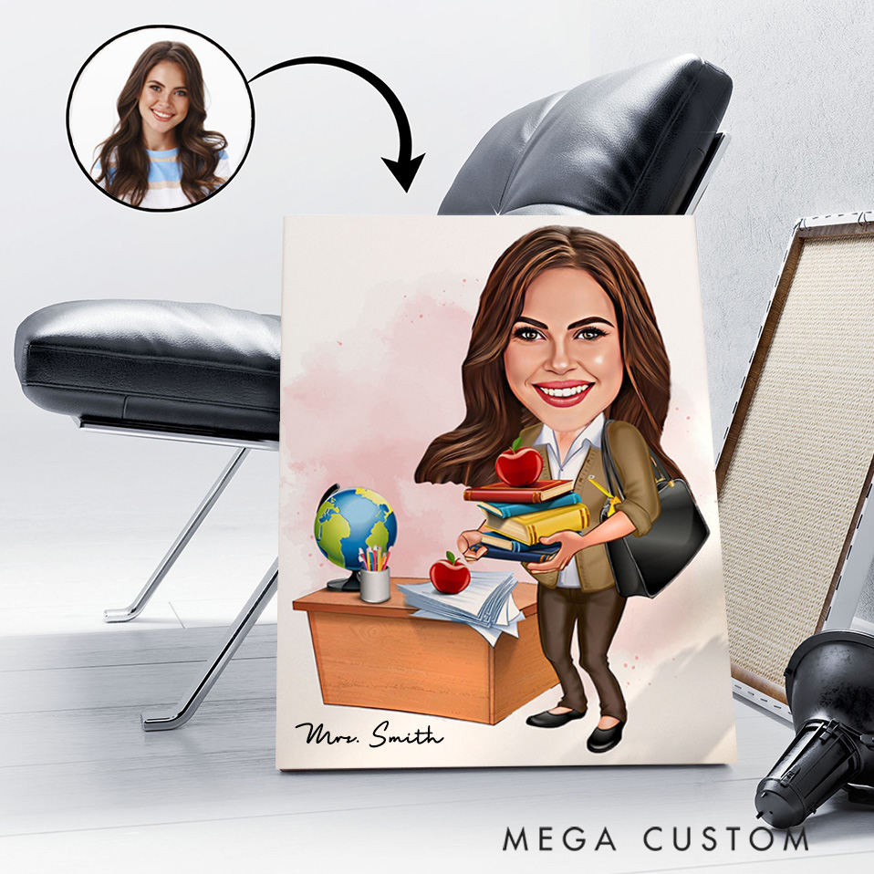 Personalized Teacher Portrait Poster Print Gift Teacher Book Apple Design Home Classroom Wall Art Unique Gift for Teachers