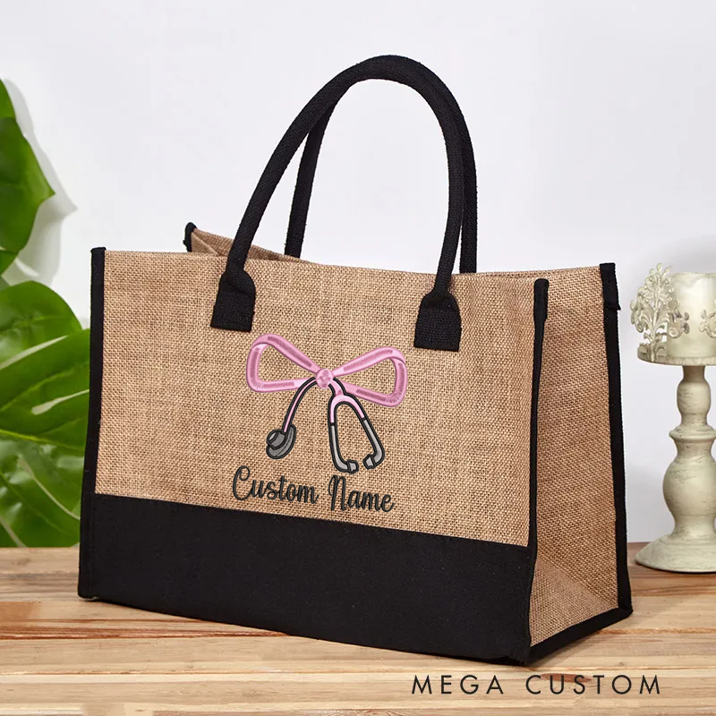 Personalized Nurse Tote Bag Custom Name Stethoscope Design Bag Thoughtful Gift for Nurses