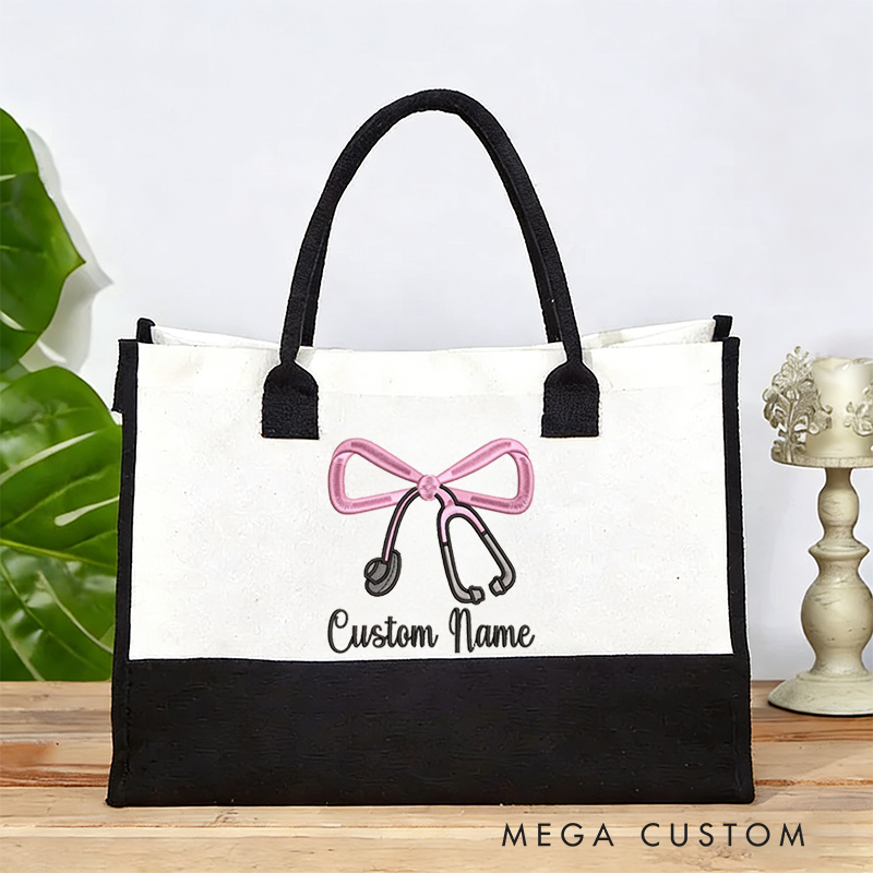 Personalized Nurse Tote Bag Custom Name Stethoscope Design Bag Thoughtful Gift for Nurses