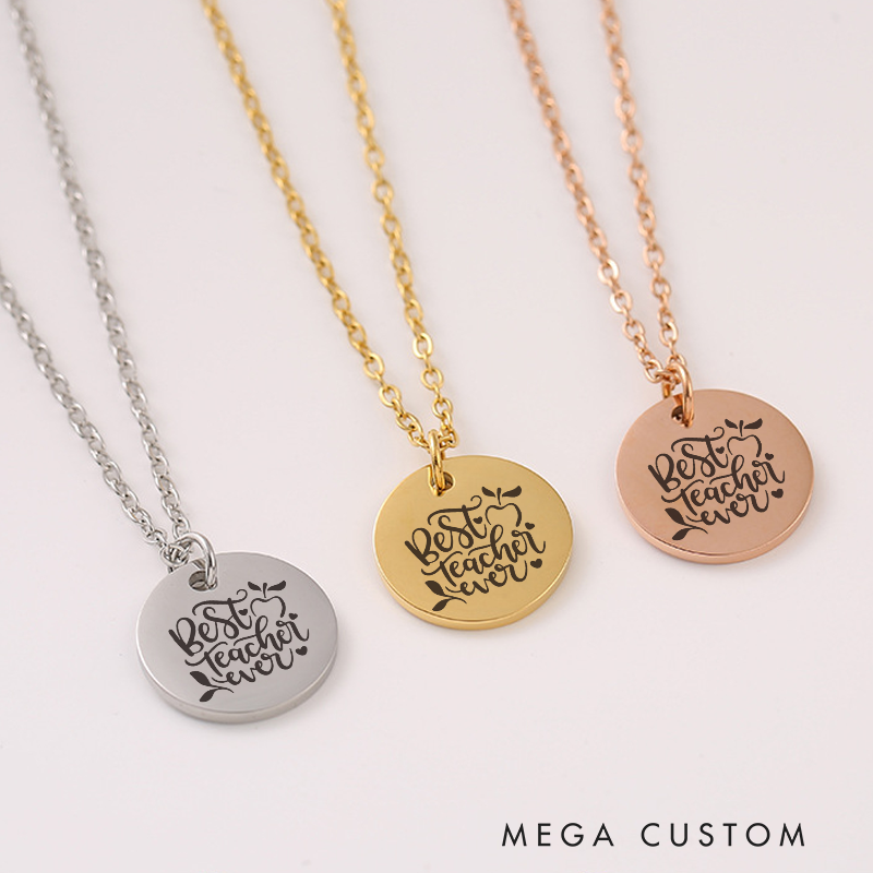Personalized Teacher Engraved Necklace Best Teacher Ever Design Necklace Thank You Gift for Teachers
