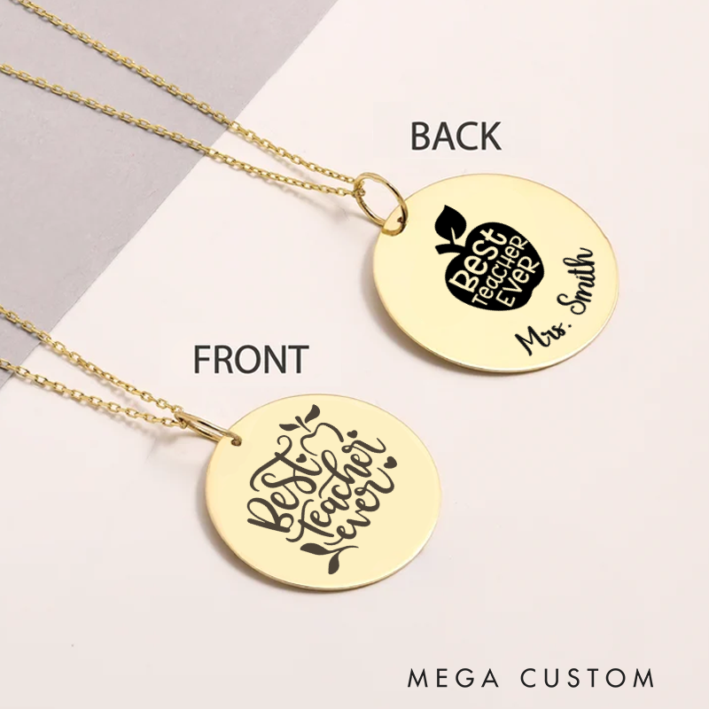Personalized Teacher Engraved Necklace Best Teacher Ever Design Necklace Thank You Gift for Teachers