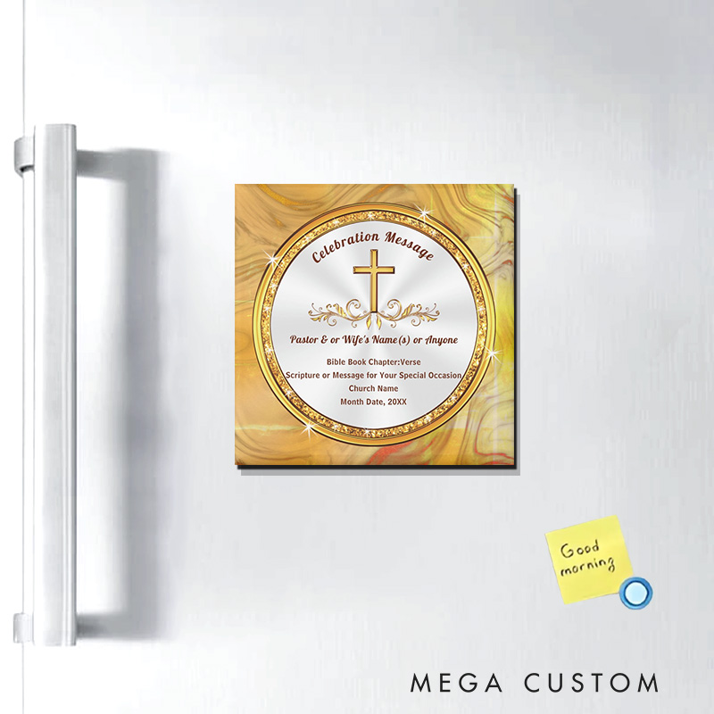 Personalized Gold Cross Magnetic Fridge Magnet with Name of Pastor Church and Date Church Souvenirs Religious Gift for Anniversary or Any Occasions